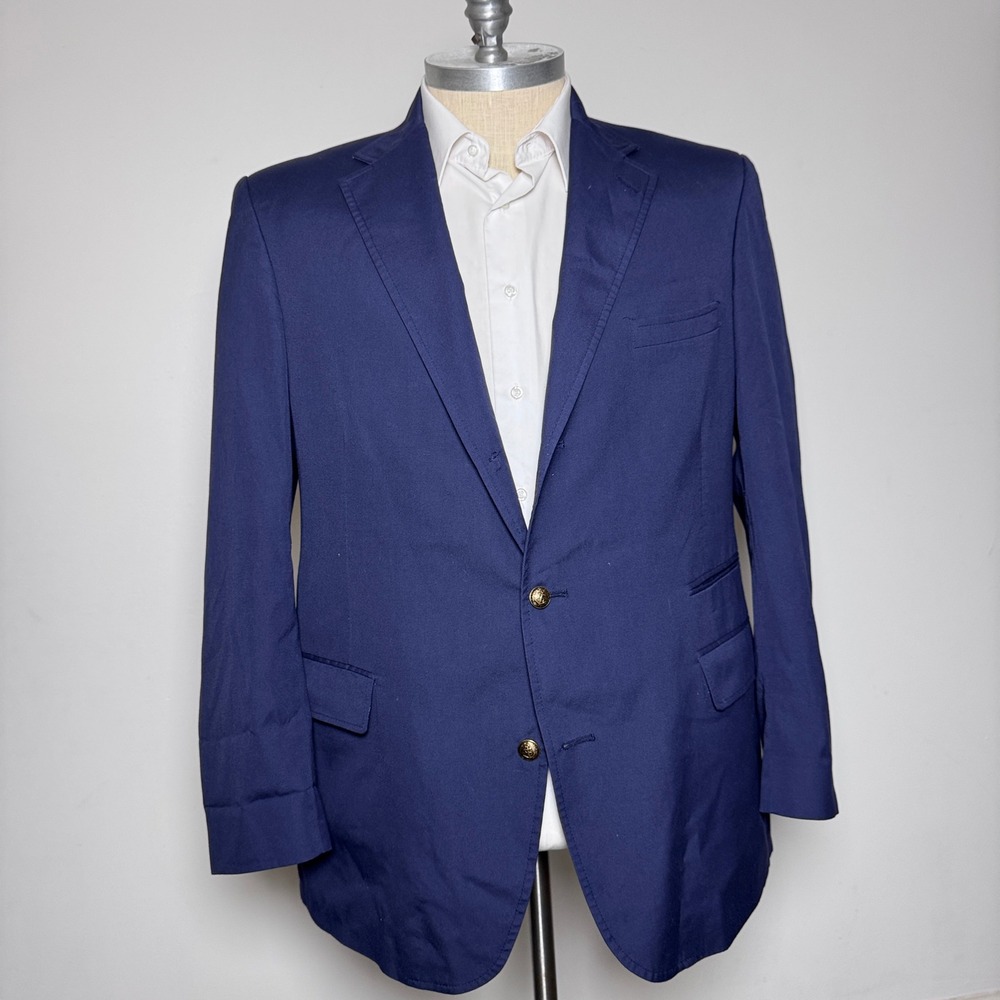 ORVIS Mens Navy Blue Blazer Sport Coat 46L Gold‎ Anchor Buttons USA Made Large
